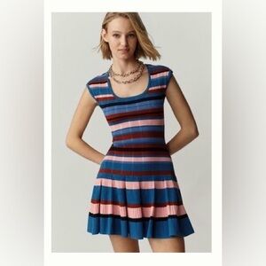 Maeve Striped Scoop-Neck Midi Dress in Blue, Pink & Maroon